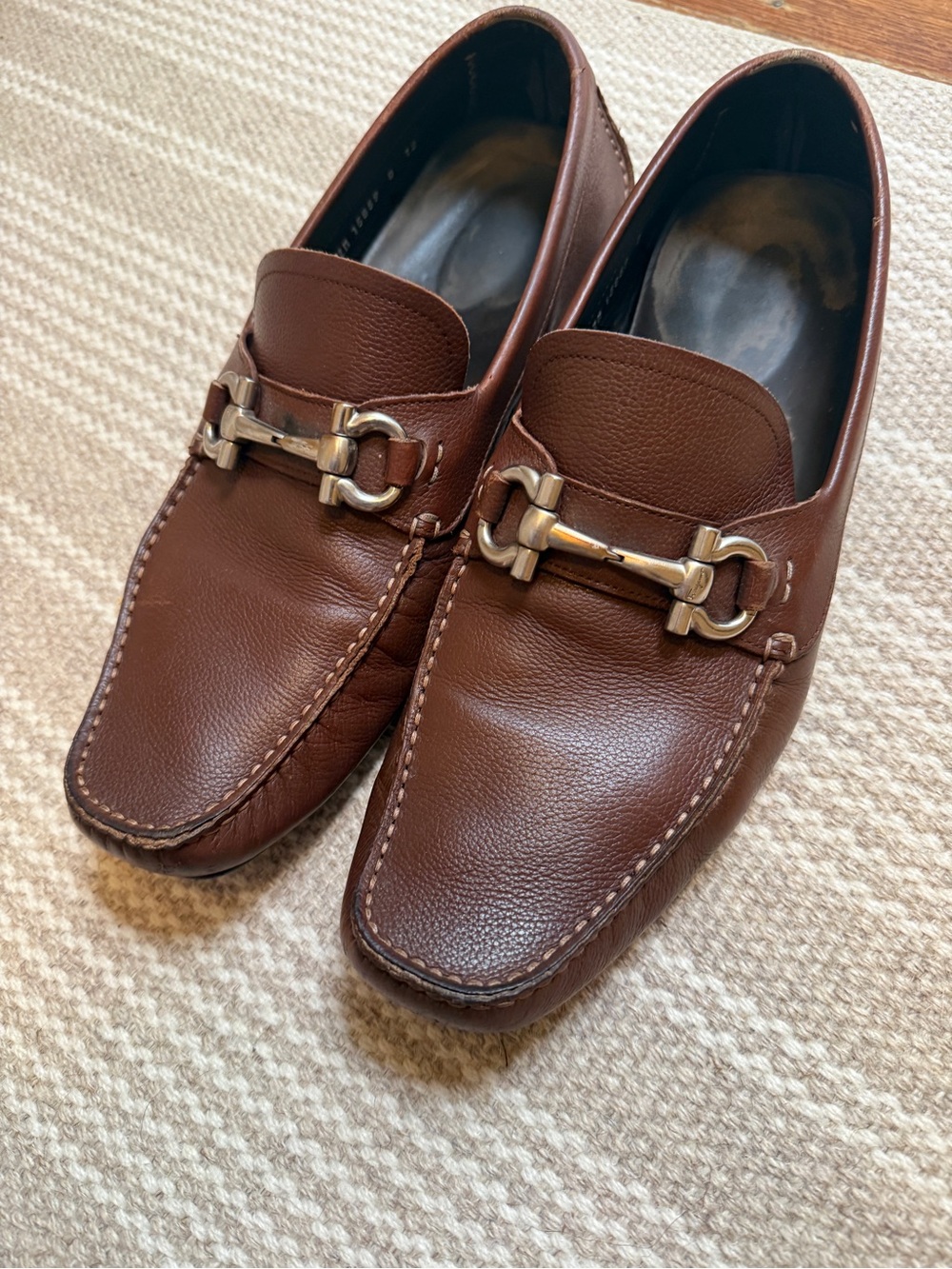 Salvatore Ferragamo Brown Leather Horsebit Slip-On Loafers